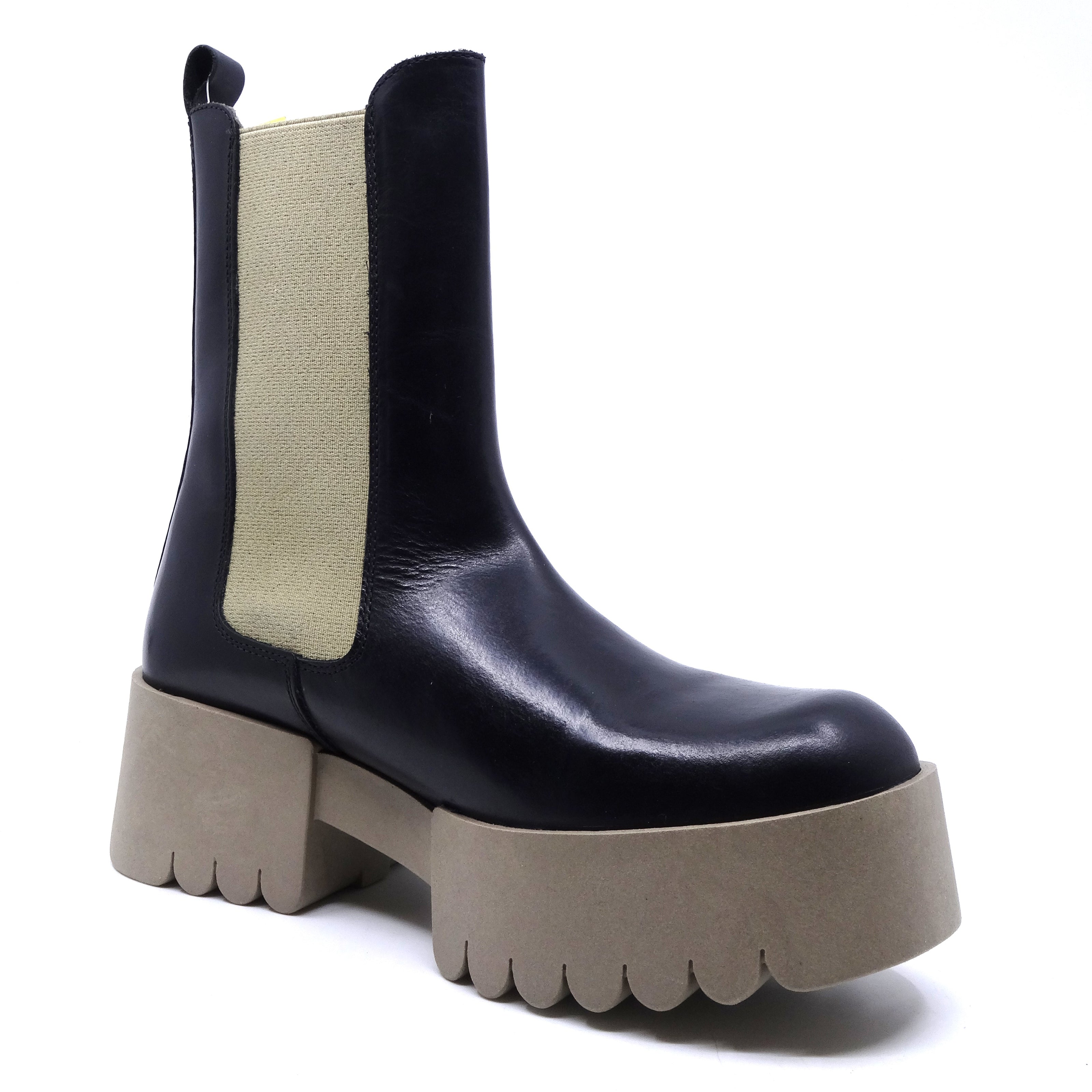 Fly London Erel Black Leather Taupe Elastic