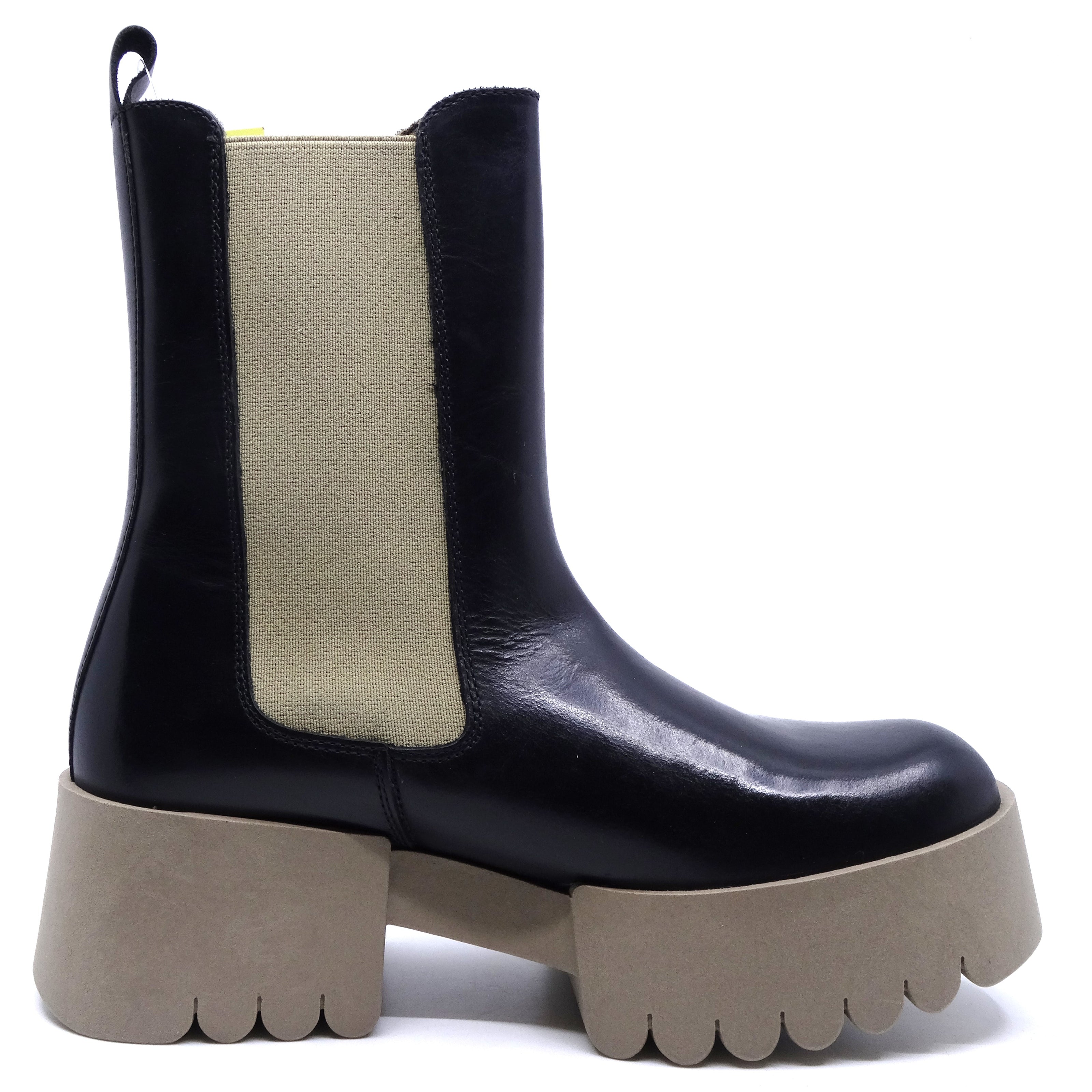 Fly London Erel Black Leather Taupe Elastic