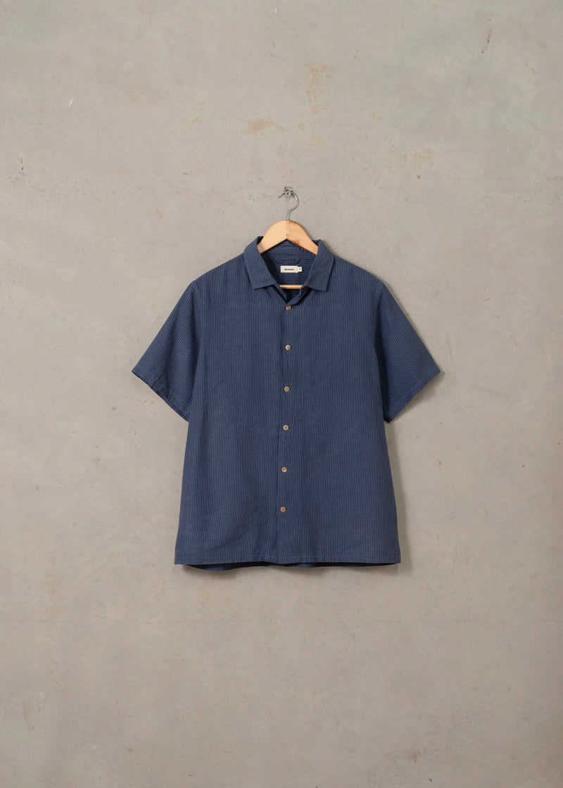 McTavish Button Up Shirt Hemp Blue Stripe