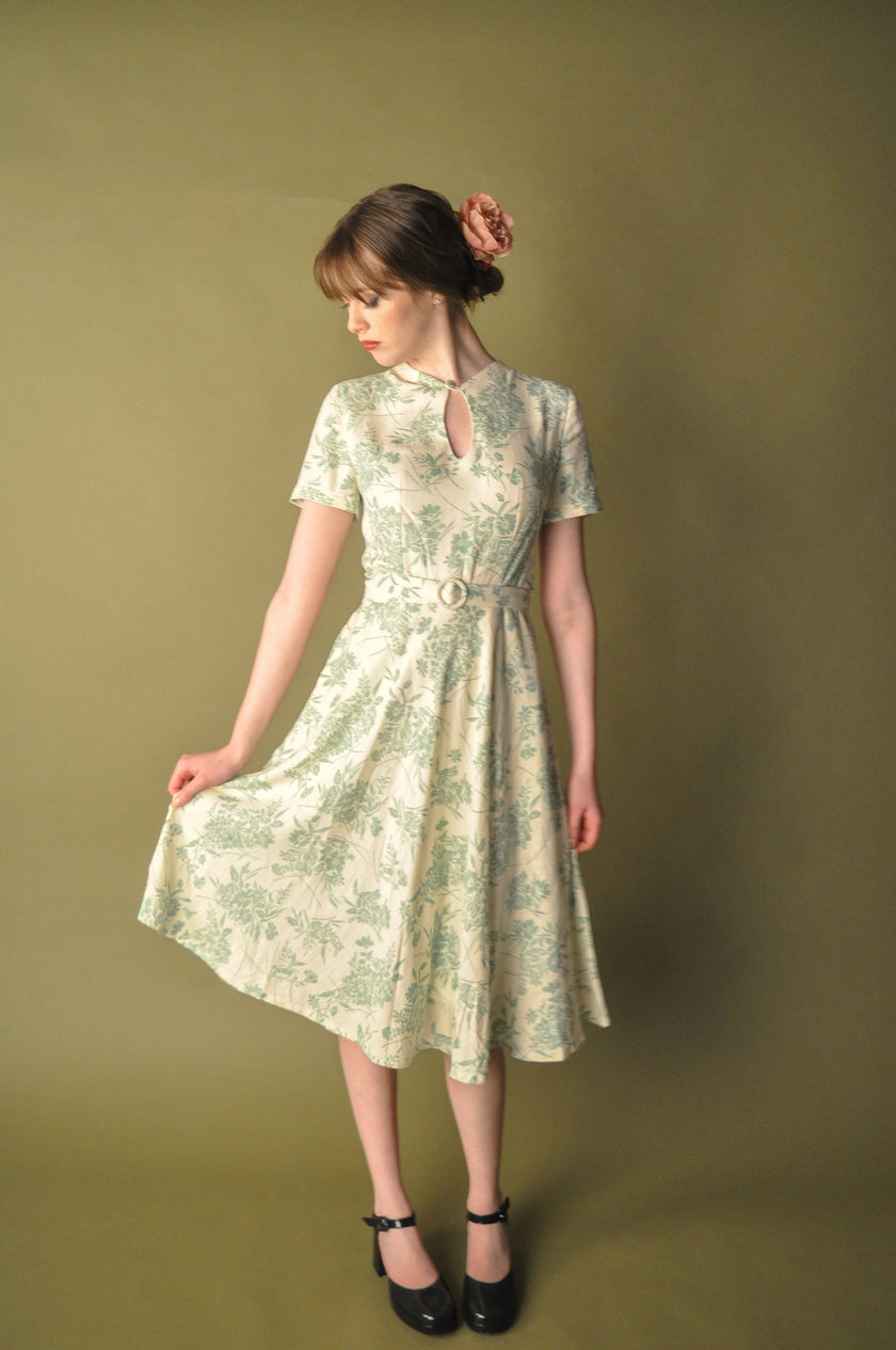 Elise Design Sakura Linen Dress Cream/Light Green