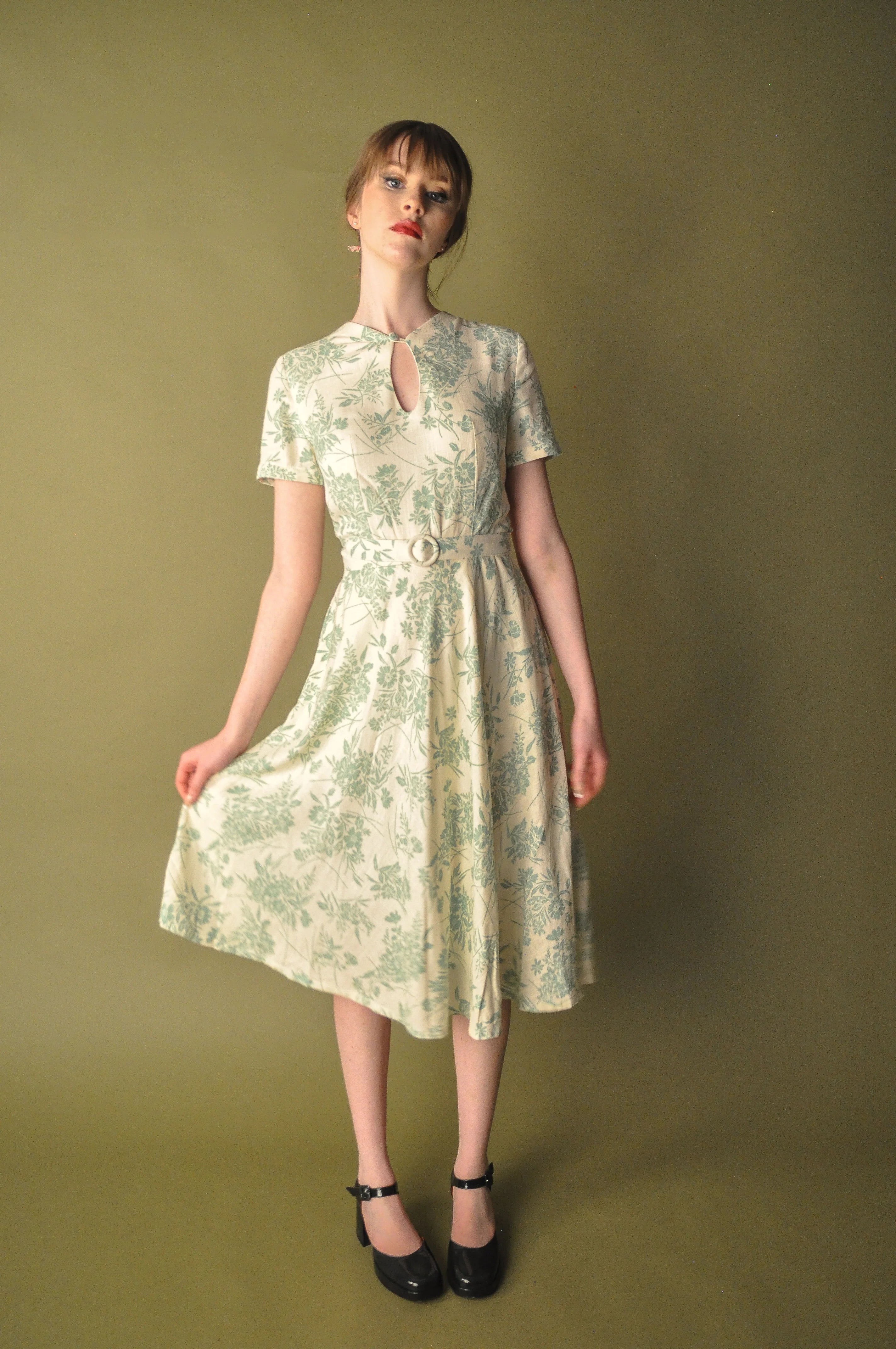 Elise Design Sakura Linen Dress Cream/Light Green
