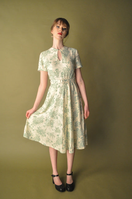 Elise Design Sakura Linen Dress Cream/Light Green