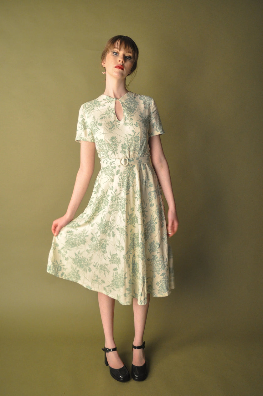 Elise Design Sakura Linen Dress Cream/Light Green
