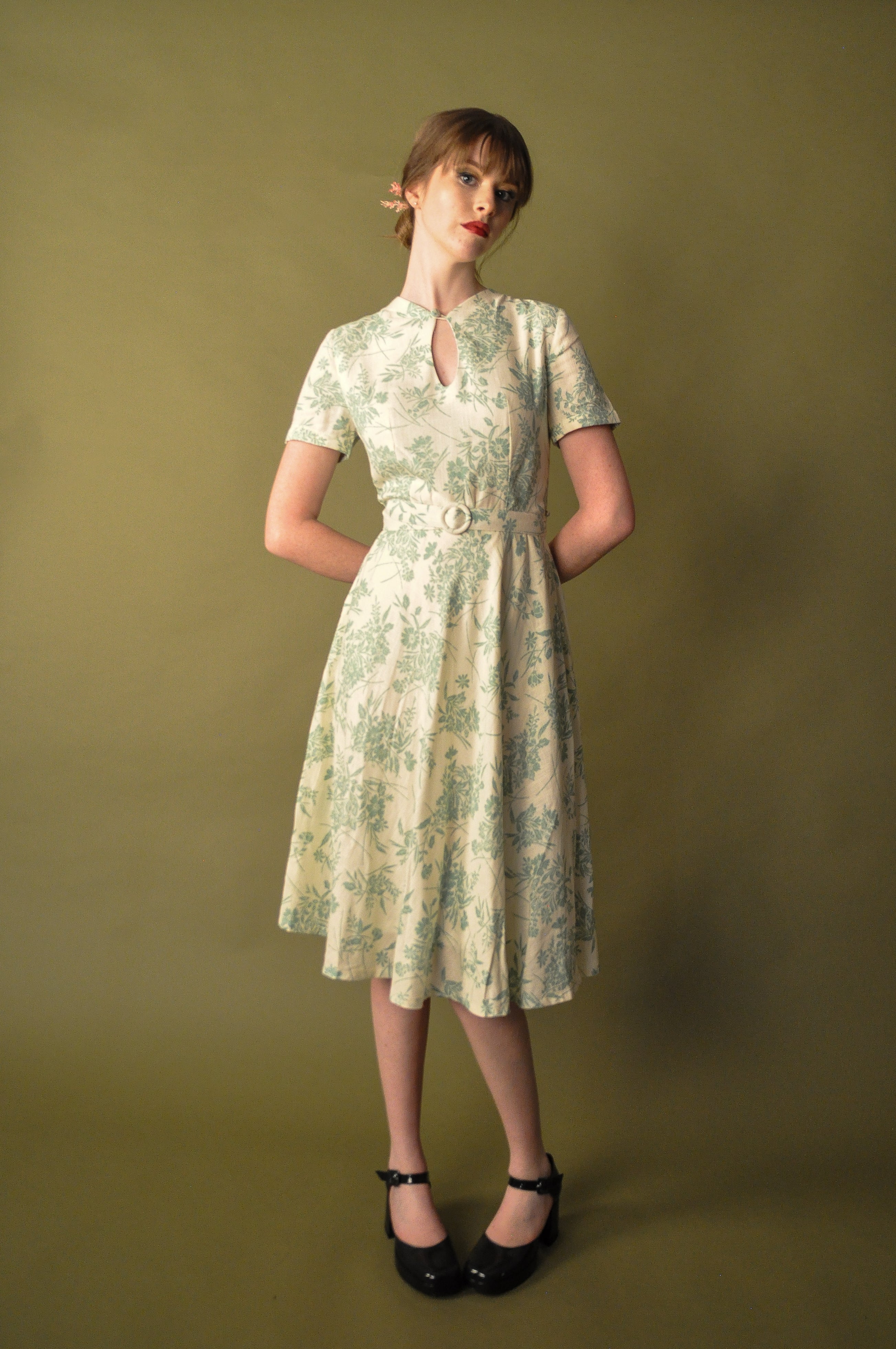 Elise Design Sakura Linen Dress Cream/Light Green