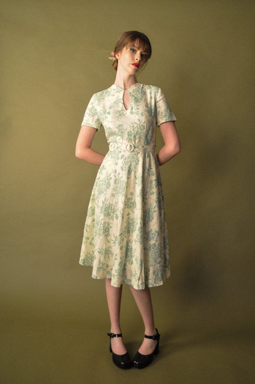 Elise Design Sakura Linen Dress Cream/Light Green