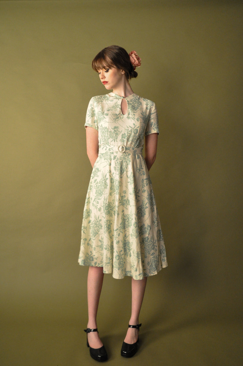 Elise Design Sakura Linen Dress Cream/Light Green