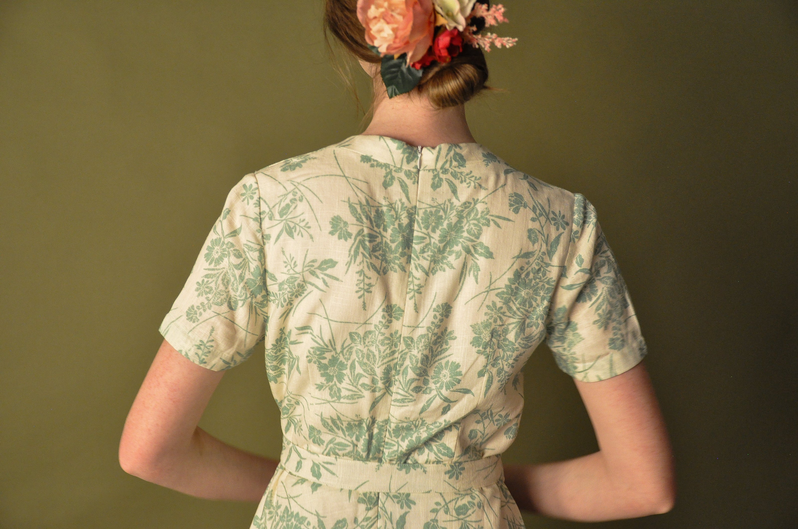 Elise Design Sakura Linen Dress Cream/Light Green