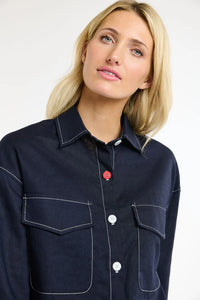 365 Days Maverick Linen Shirt Navy/White