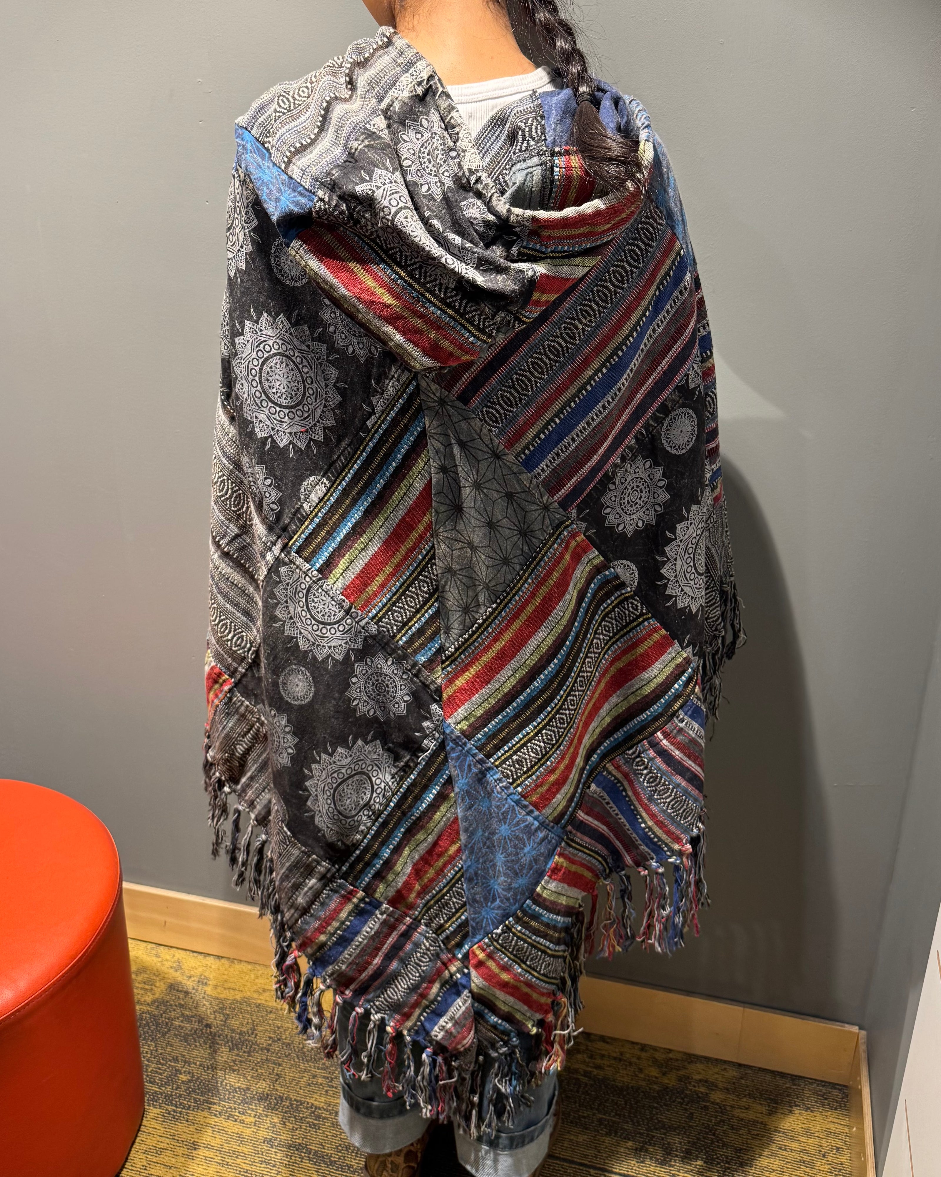Tibet House A198 Patchwork Poncho Black/ Blue