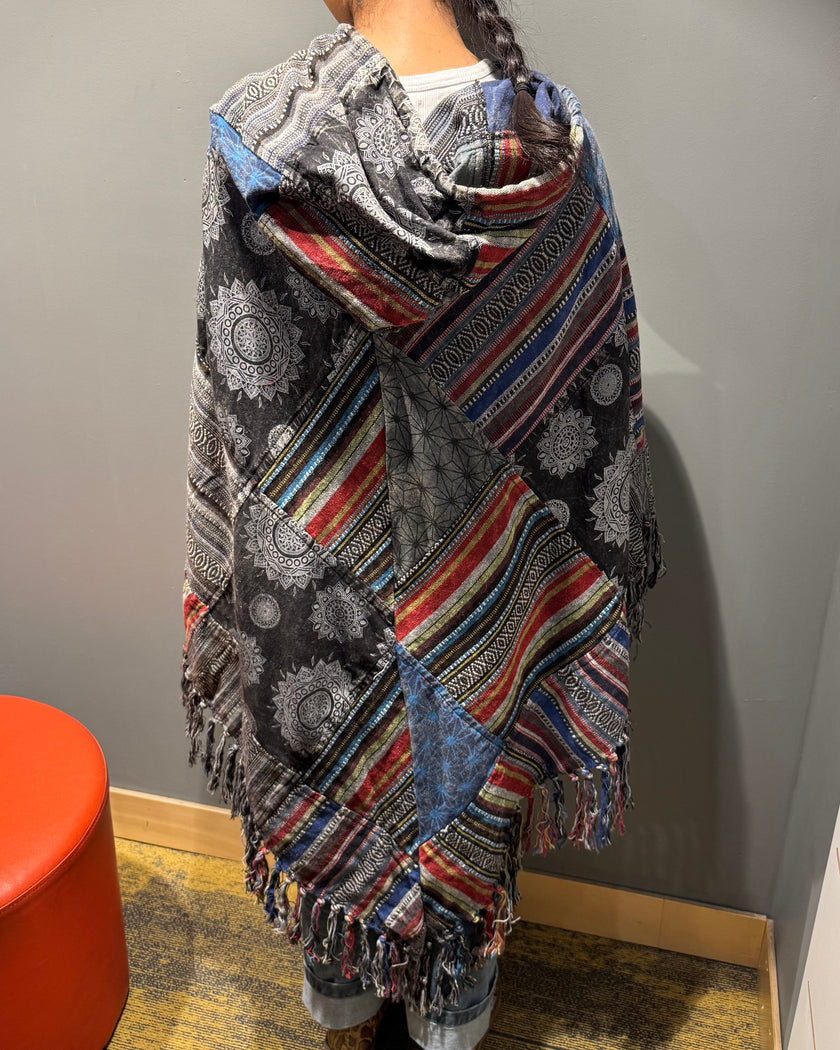 Tibet House A198 Patchwork Poncho Black/ Blue