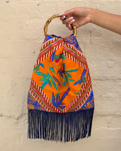 Load image into Gallery viewer, Eleni Malami Large Silk Fringe Bamboo Bag Orange
