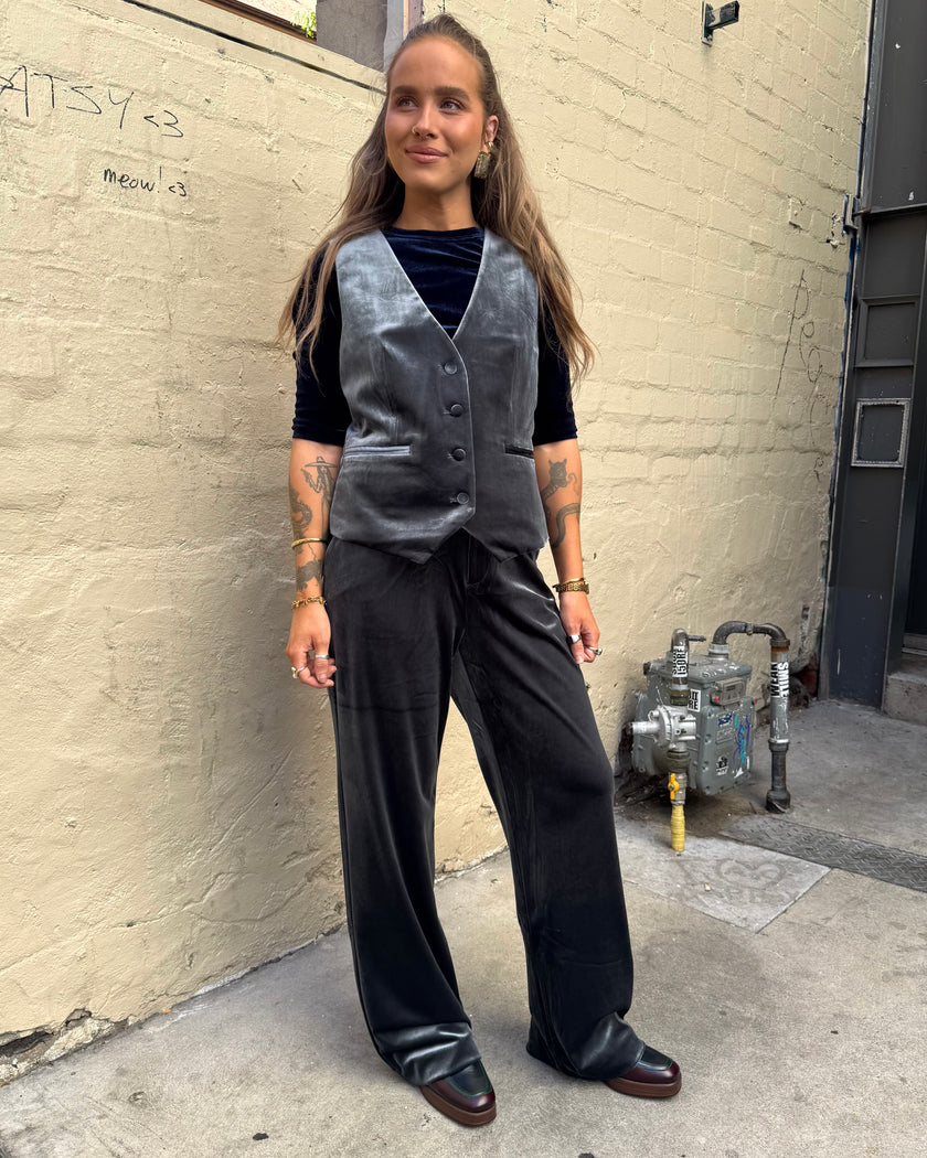 Italian Star Jets Velvet Pant Grey