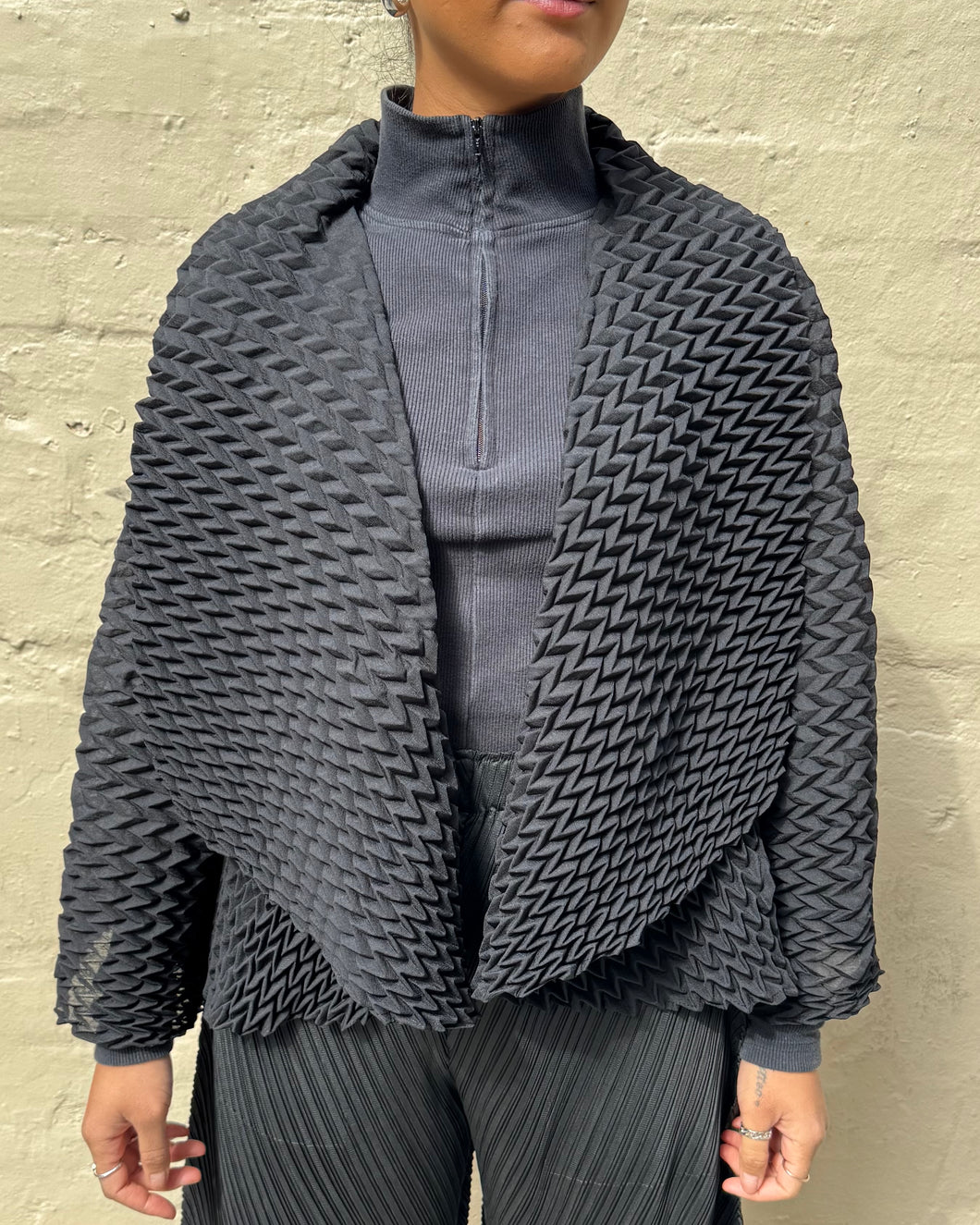 Indulge Me CLO101 Zig Zag Pleated Jacket Black