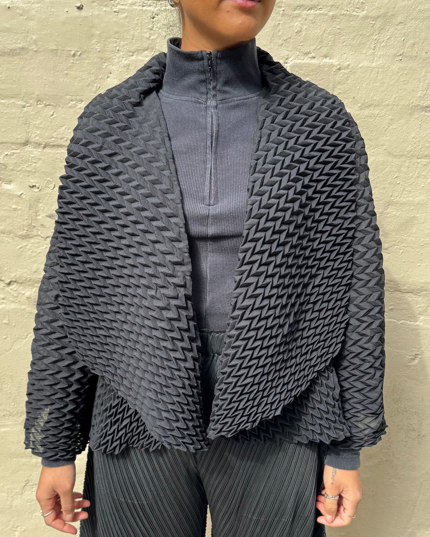 Indulge Me CLO101 Zig Zag Pleated Jacket Black