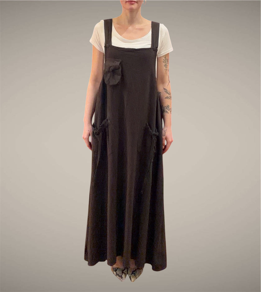 Tibet House GT01 Thick Cotton 3 Pocket Pinafore Dress Dark Brown