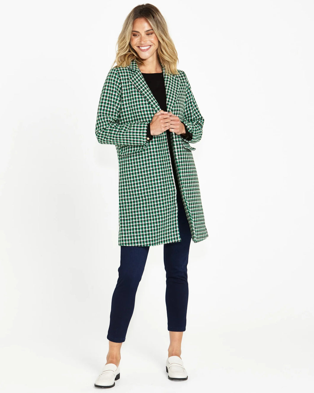 Betty Basics Wanda Coat Green Houndstooth