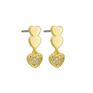 Tiger Tree EKJ6713G Gold Triple Heart Crystal Earrings