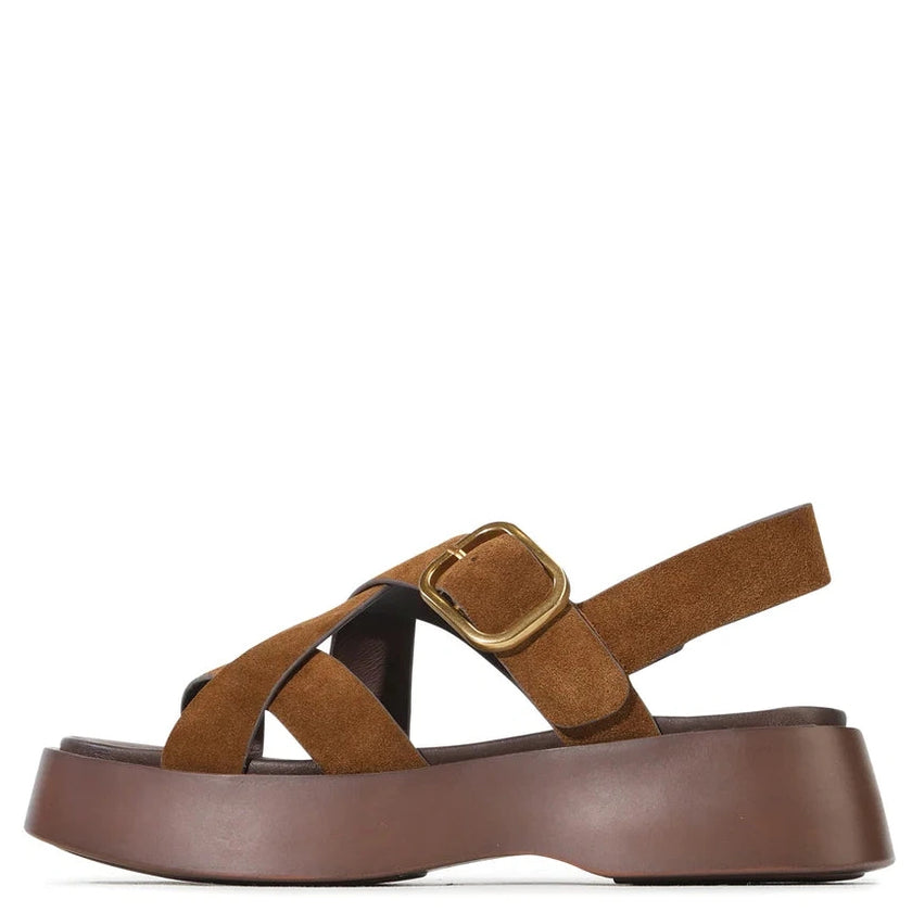 EOS Barista Platform Sandals Tobacco Suede