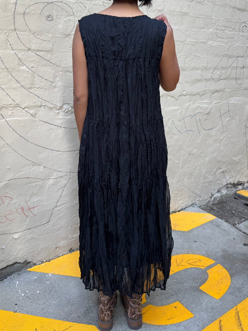 Indulge Me CLO157 Crush Sleeveless Lined Dress Black