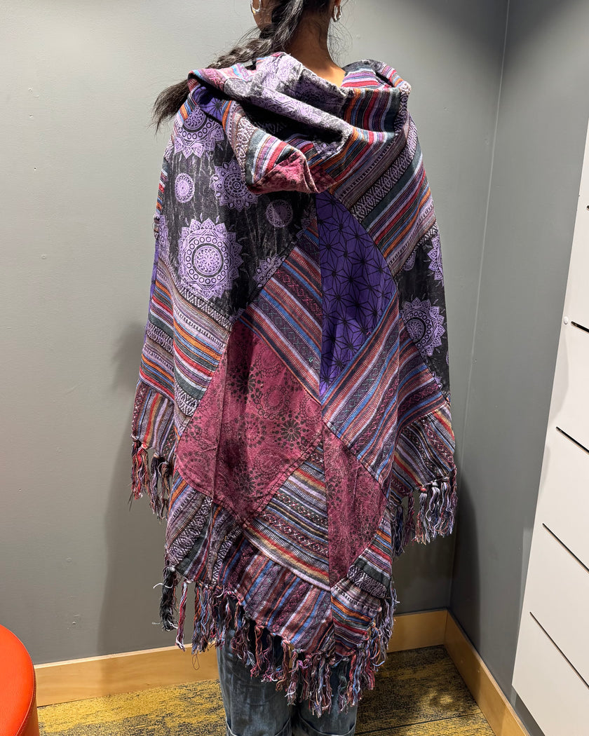 Tibet House A198 Patchwork Poncho Purple