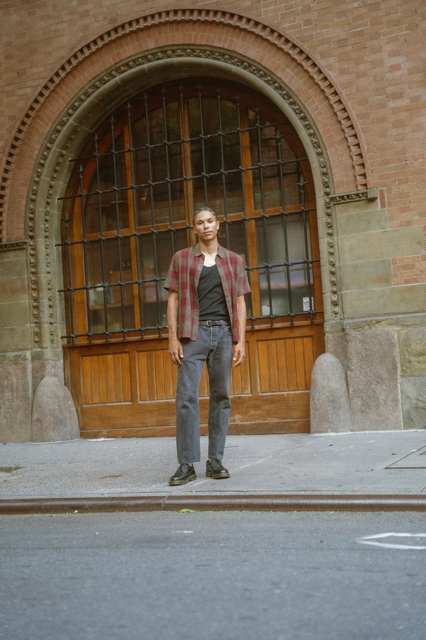 Brixton Cru Linen Blend S/S Woven Shirt Olive Surplus/Port