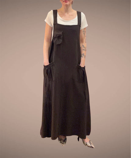 Tibet House GT01 Thick Cotton 3 Pocket Pinafore Dress Dark Brown