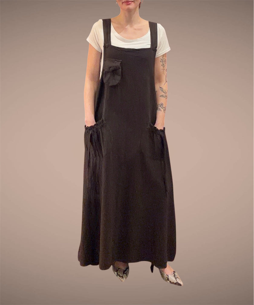 Tibet House GT01 Thick Cotton 3 Pocket Pinafore Dress Dark Brown