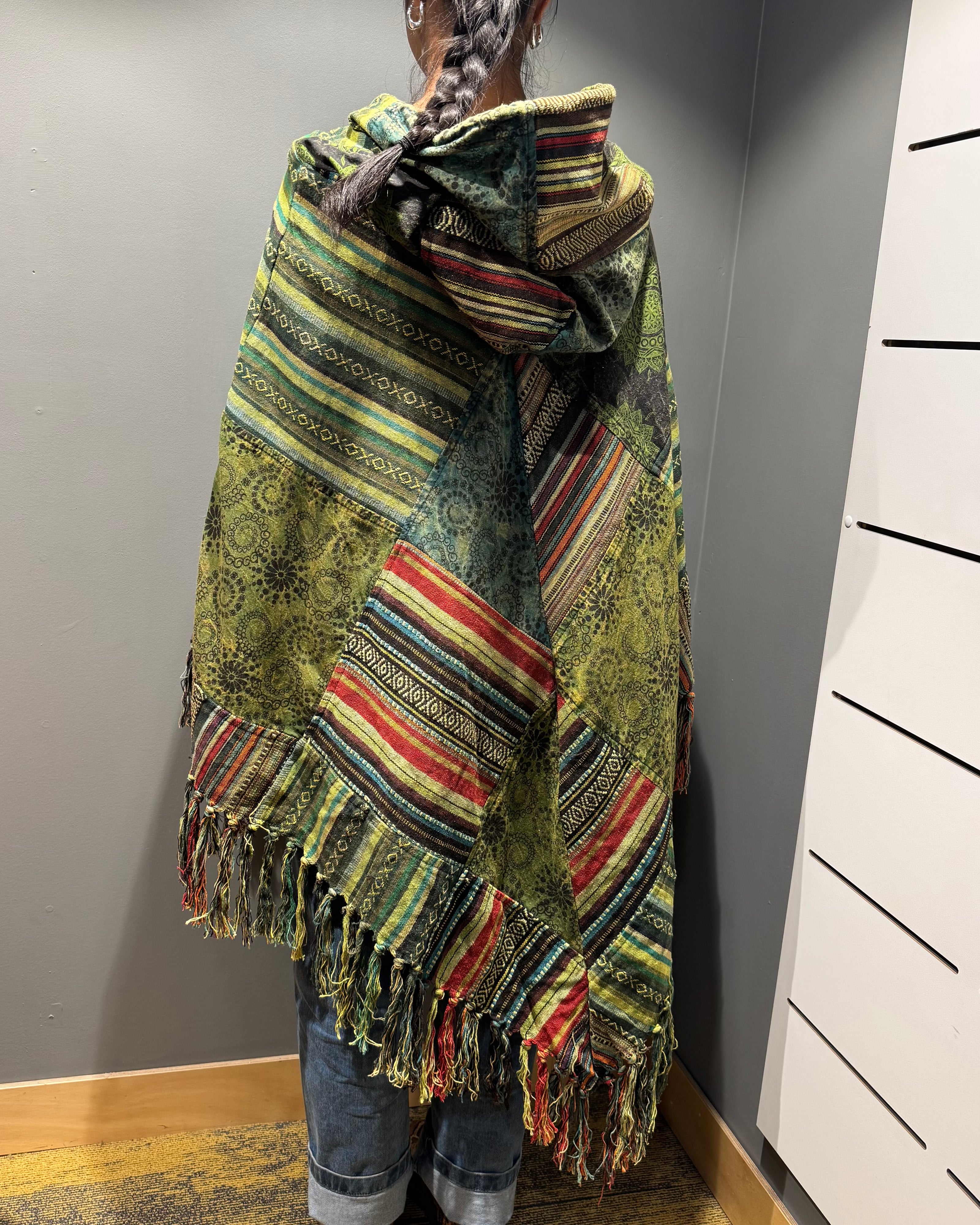 Tibet House A198 Patchwork Poncho Green Multi