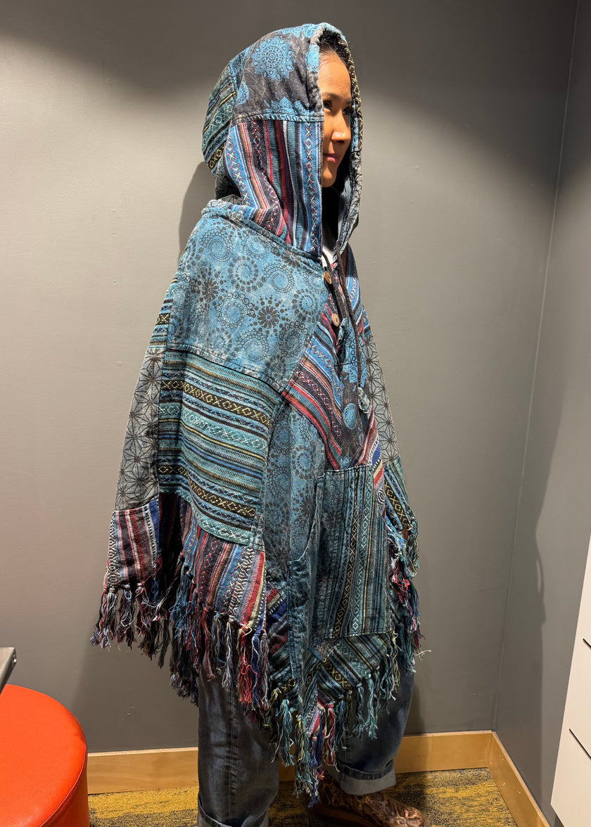 Tibet House A198 Patchwork Poncho Turquoise