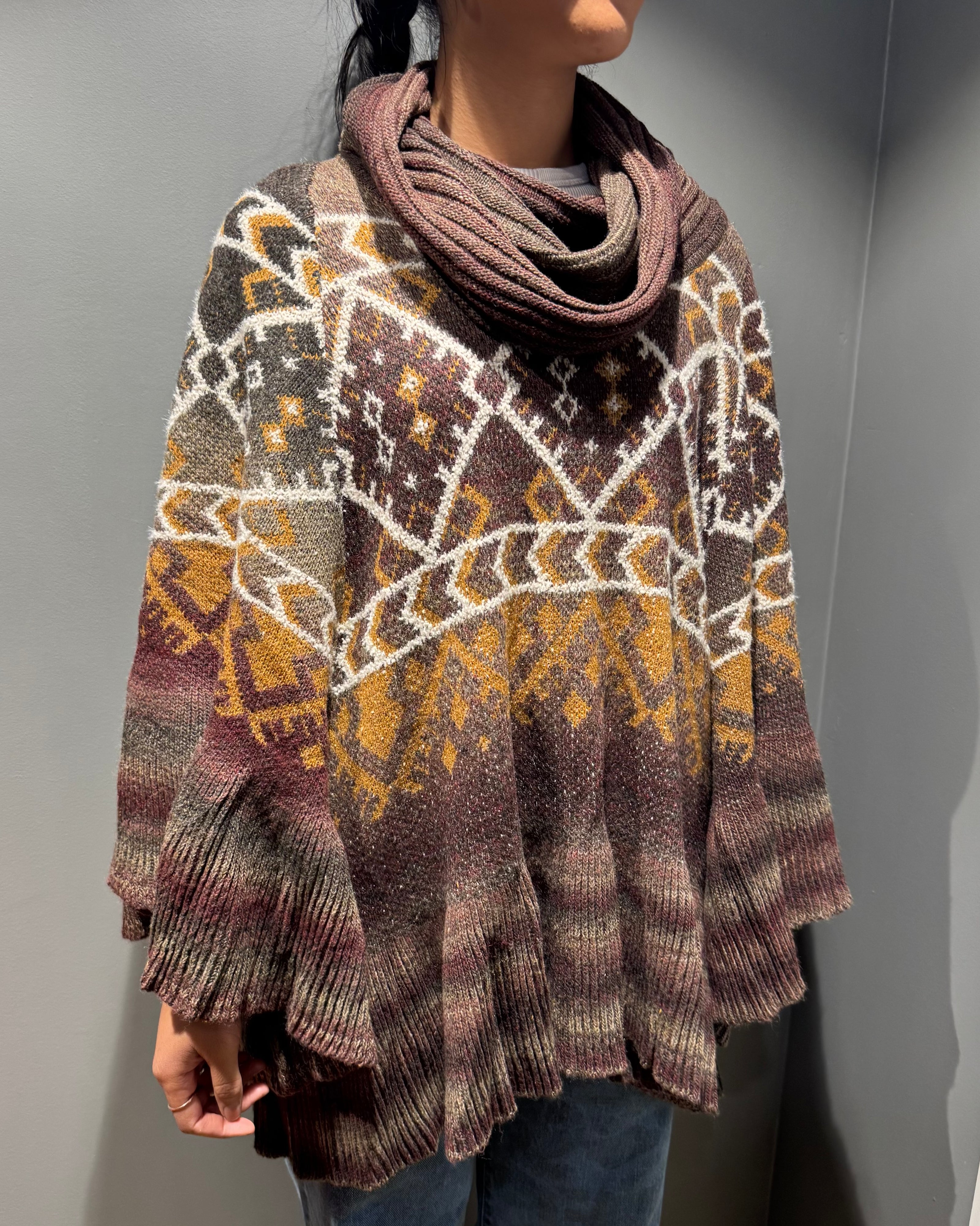 Cinnamon Creations 24108 Cow Neck Poncho Wine