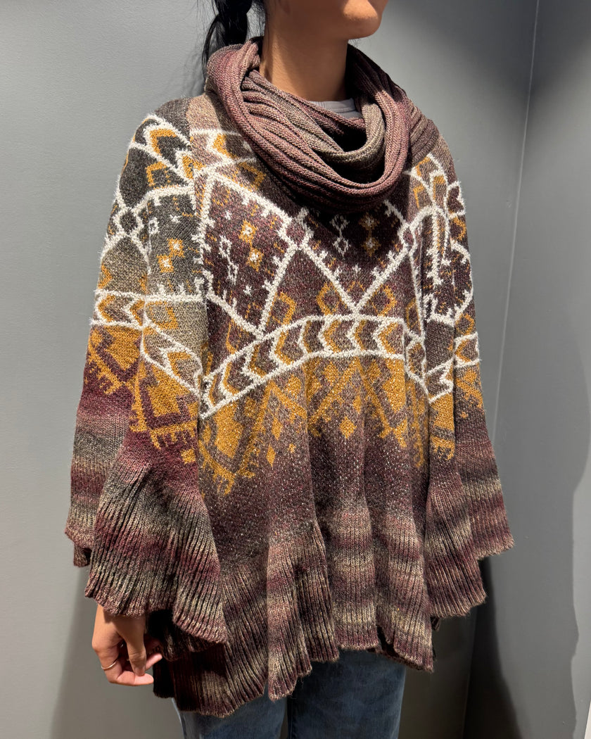 Cinnamon Creations 24108 Cow Neck Poncho Wine