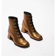 Load image into Gallery viewer, Fly London Sepy Heeled Boot Gold Leather
