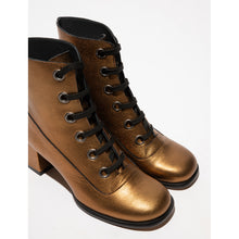 Load image into Gallery viewer, Fly London Sepy Heeled Boot Gold Leather
