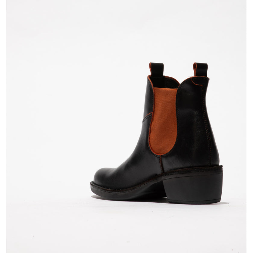 Fly London Meme Ankle Boots Black/ Red Elastic