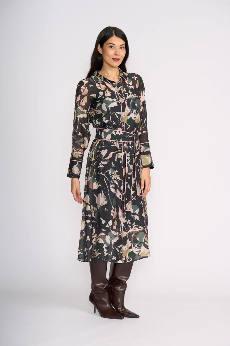 FOIL Pipe Up Shirt Dress Shadow Leaf