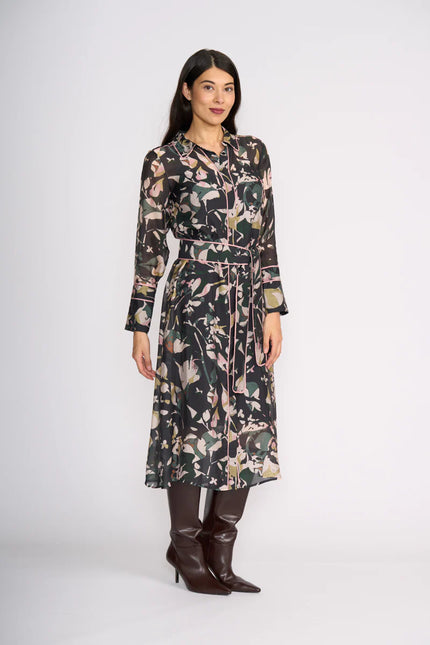 FOIL Pipe Up Shirt Dress Shadow Leaf