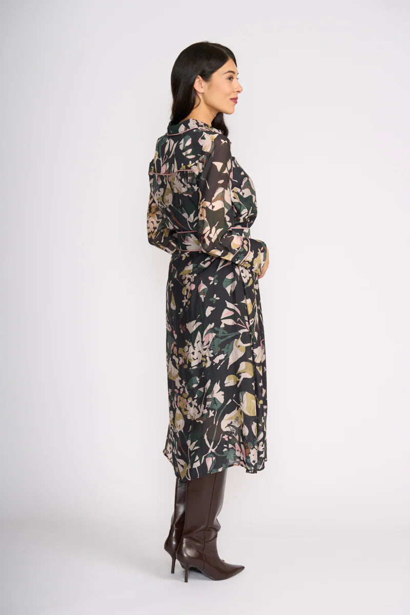 FOIL Pipe Up Shirt Dress Shadow Leaf