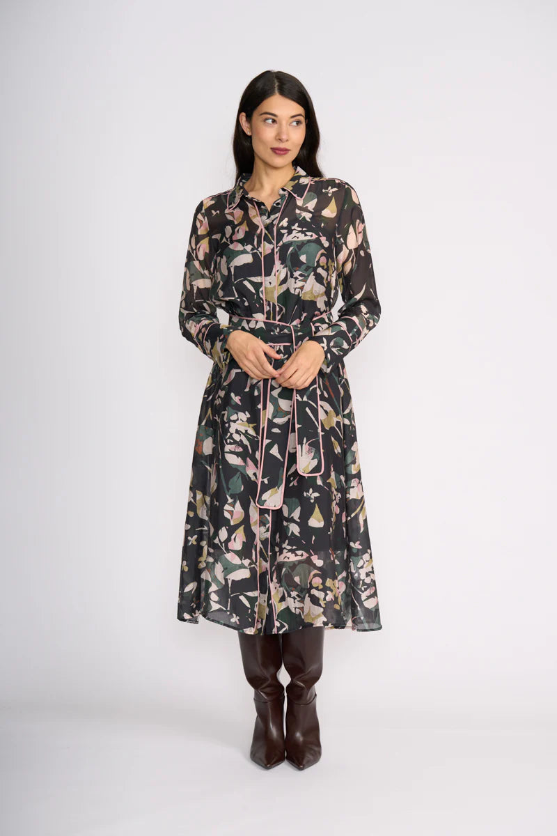 FOIL Pipe Up Shirt Dress Shadow Leaf