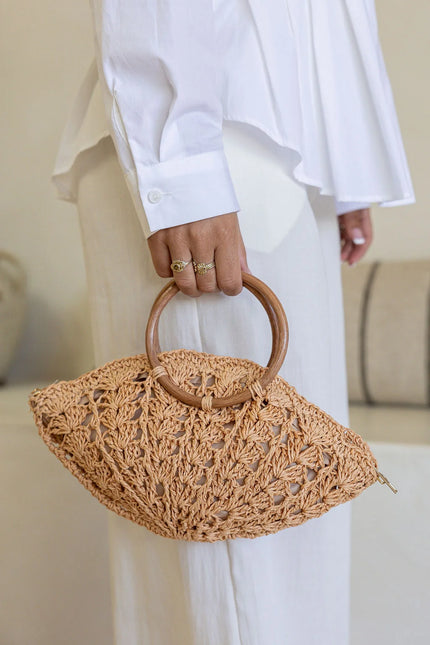 Free Spirit Australia FSB2610 Crochet Knit Shell Bag Apricot Crush