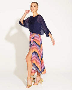 Fate + Becker Sunset Dream Pleated Midi Skirt Sunset Stripe