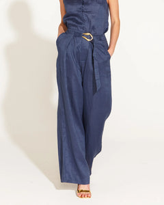 Fate + Becker A Walk In The Park High Waisted Belted Wide Leg Pant Navy