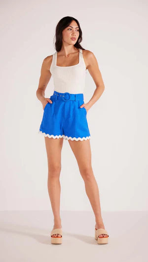 MINKPINK Florence Rikrak Belted Short Cobalt
