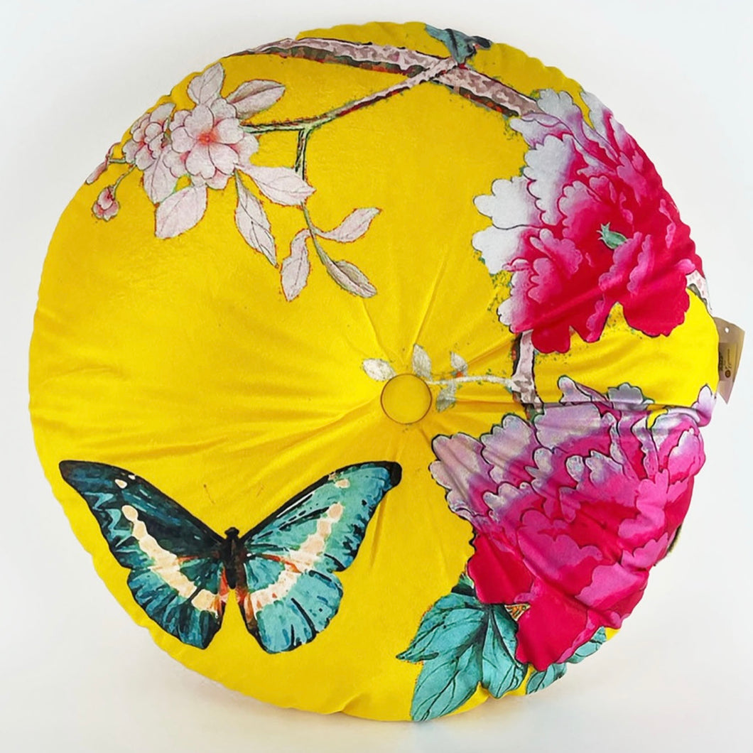Anna Chandler Design Velvet Cushion Saffron Birds