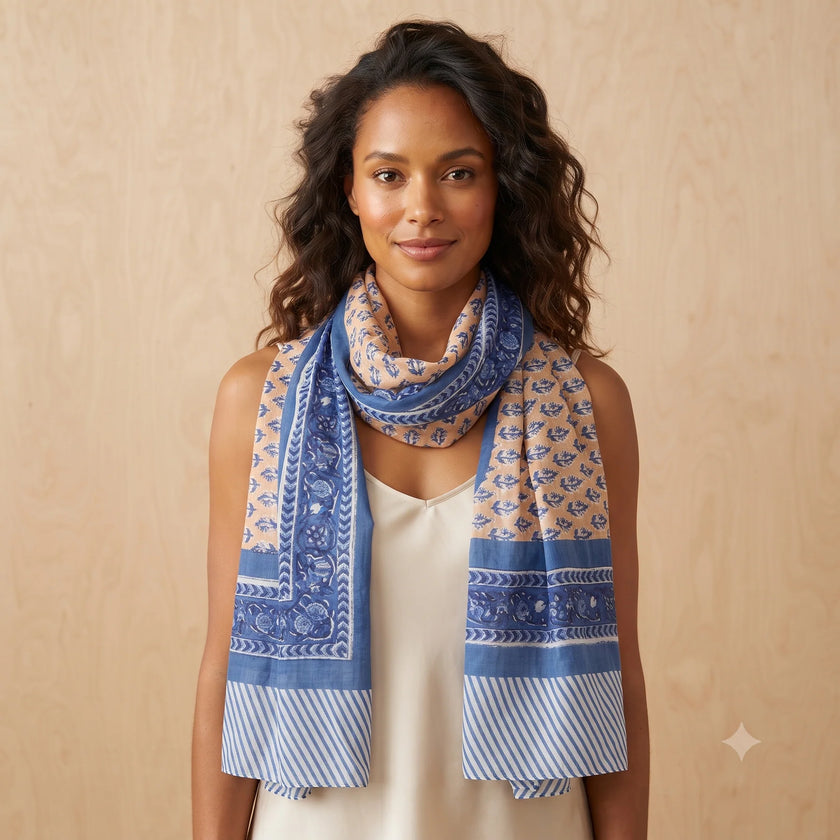 Palme 68134-1303 Navy Cotton Flower Print Scarf