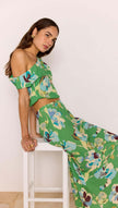 MINKPINK Zoe Midi Bias Skirt Green Floral