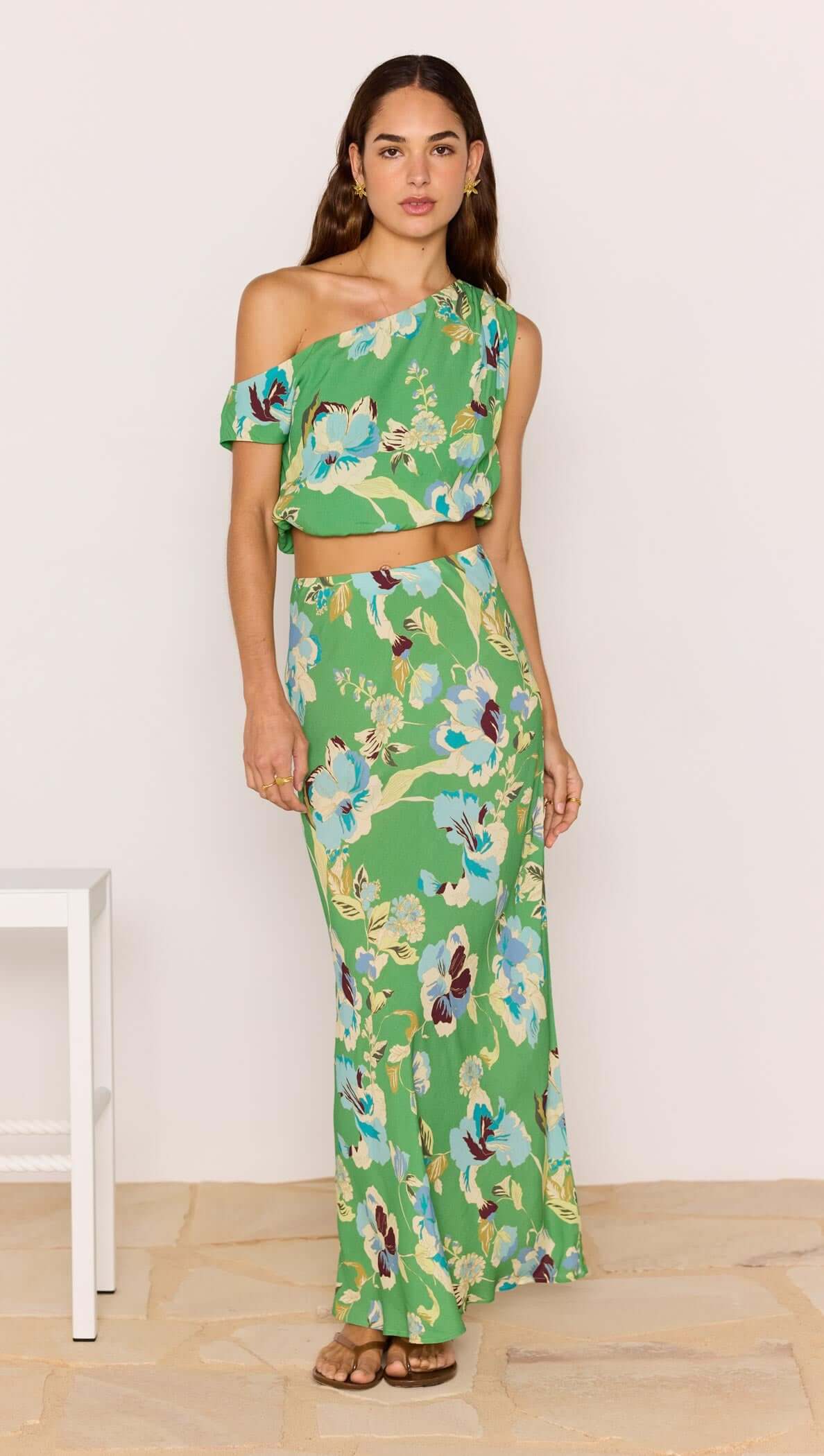 MINKPINK Zoe Midi Bias Skirt Green Floral