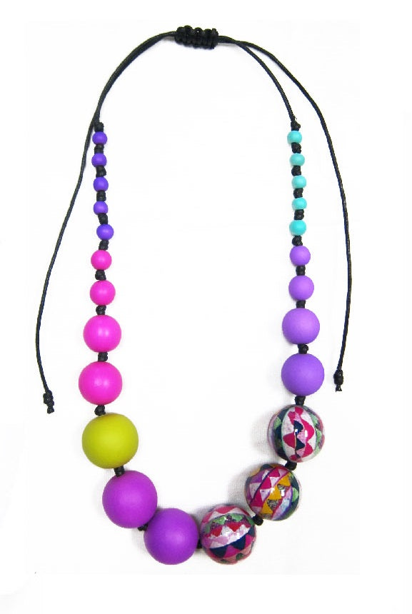 Gypsiana Harlequin Necklace Purple/Magenta/Green