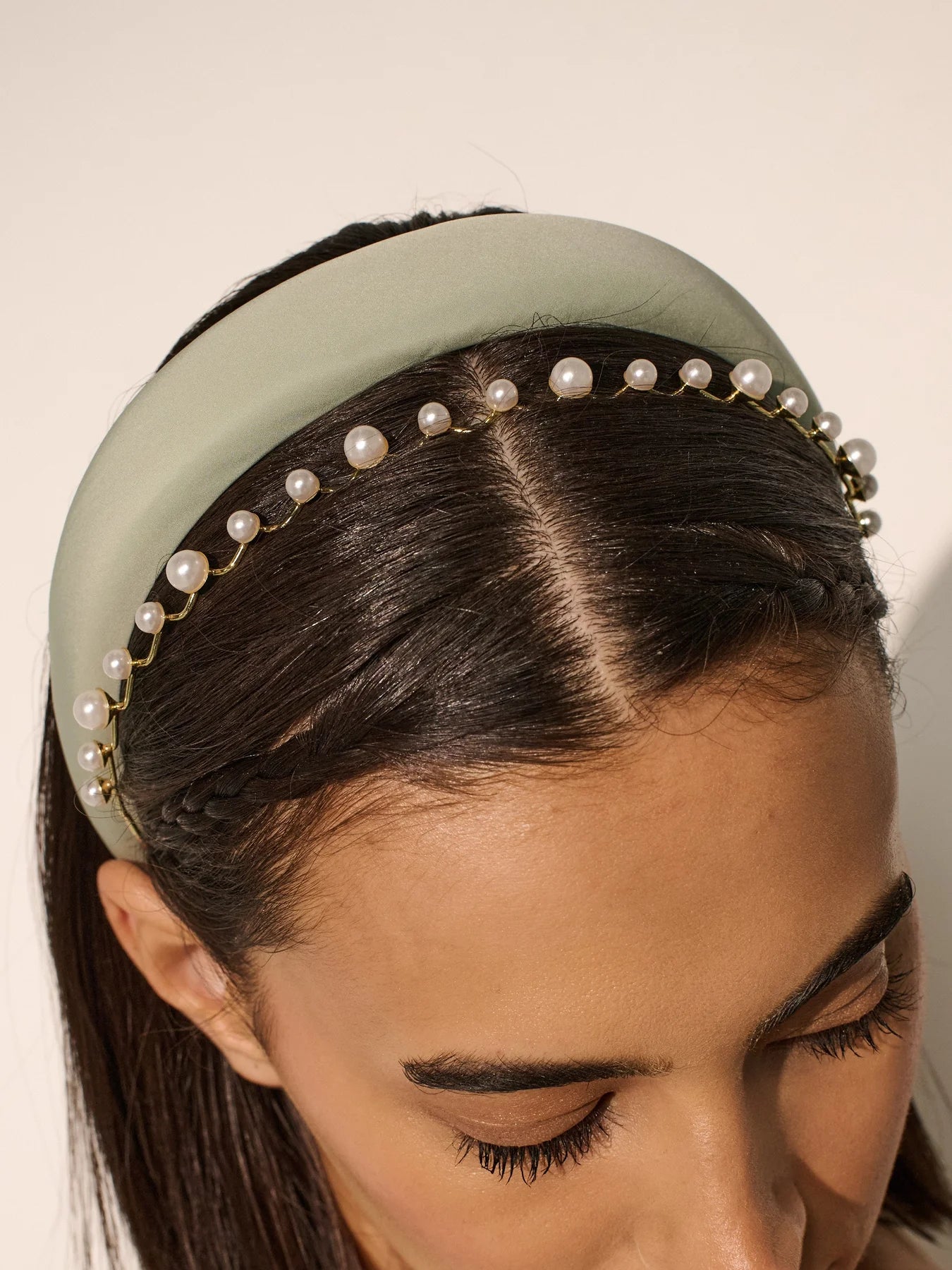Angels Whisper Satin Plain Padded Headband Sage