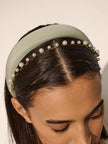 Angels Whisper Satin Plain Padded Headband Sage