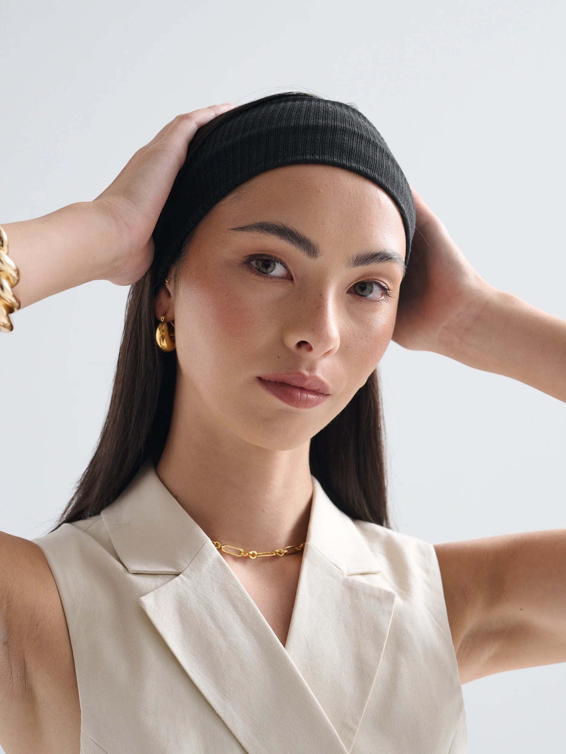Angels Whisper Solid Basic Ribbed Headband Black